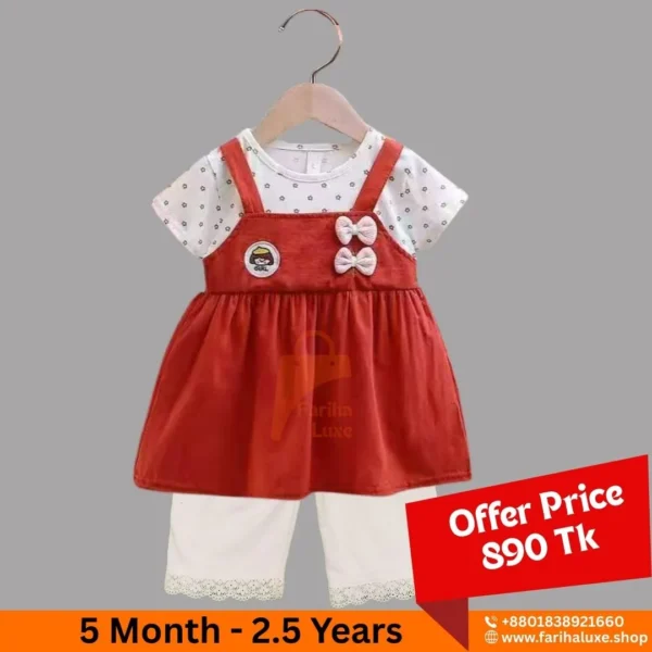 Chestnut Pinafore Baby Dress With Pant (CODE- FLP026)