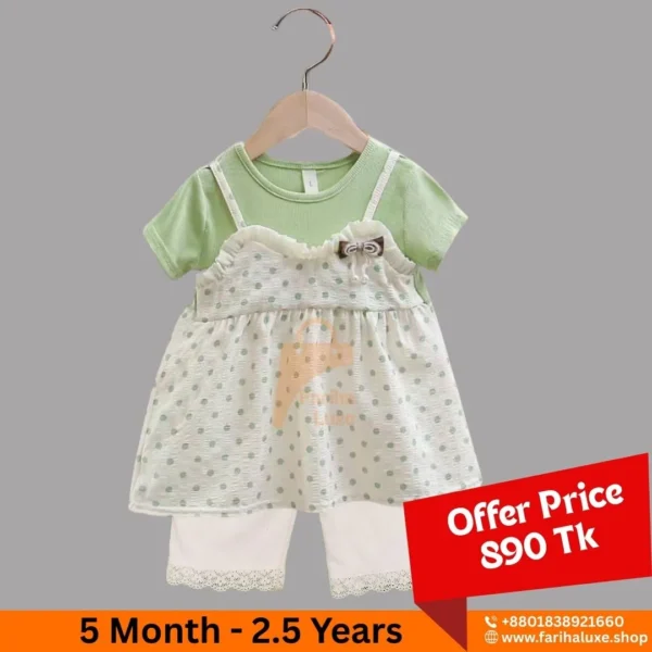 Green Polka Dot Baby Dress With Pant🌸 (CODE- FLP019)