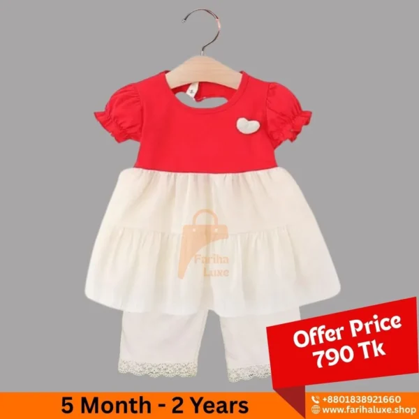 Red & White Heart Charm Baby Dress With Pant🌸 (CODE- FLP013)