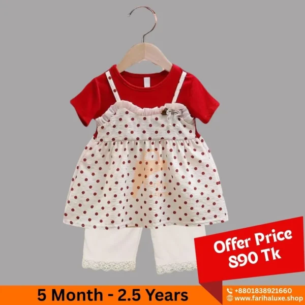 Red & White Polka Dot Pinafore Baby Dress With Pant 🌸 (CODE- FLP021)