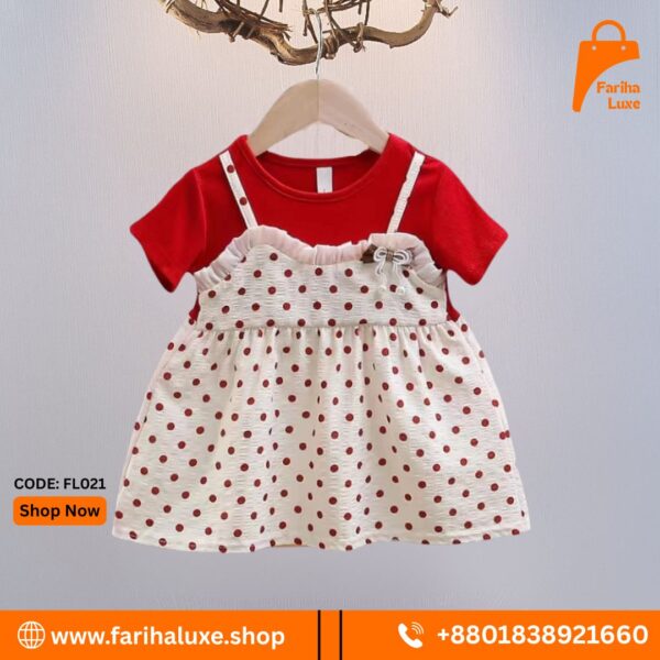 Red & White Polka Dot Pinafore Baby China Dress 🌸 (CODE- FL021)