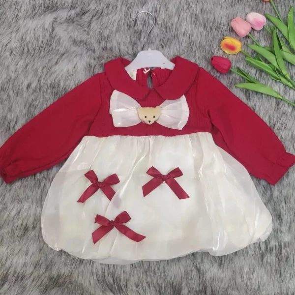 🎀 Fariha Luxe – Red Teddy Bow Party Dress 🧸✨ Code- FL-41
